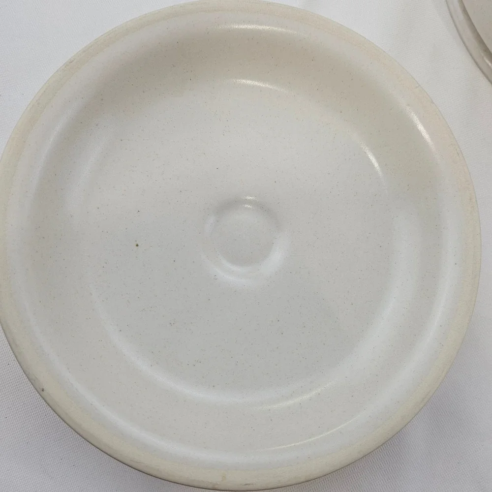 Woodberry Collection Stoneware Casserole Dish with Lid Cream Brown Striped Japan